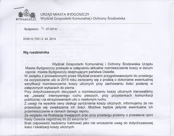 Aktualizacja rozmieszenia koszy na 2015