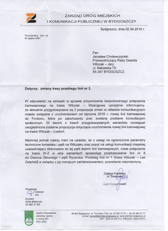 Zmiana trasy przebiegu lini nr 3.